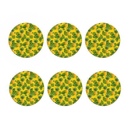 Yellow Tropical Pineapple Pattern Print Coaster Set