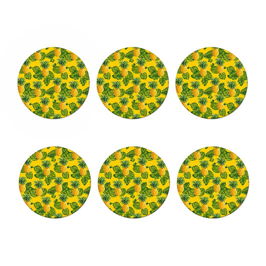 Yellow Tropical Pineapple Pattern Print Coaster Set