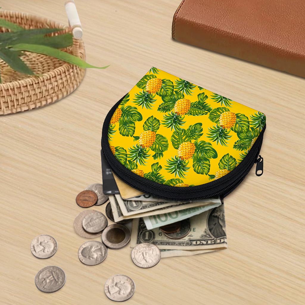 Yellow Tropical Pineapple Pattern Print Coin Purse