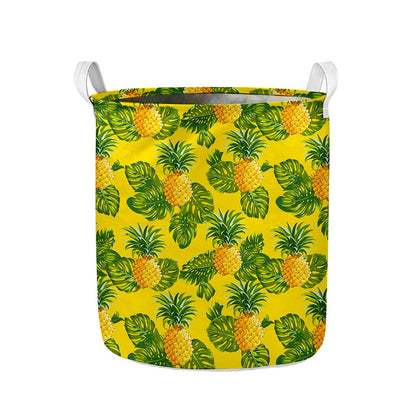 Yellow Tropical Pineapple Pattern Print Collapsible Laundry Basket