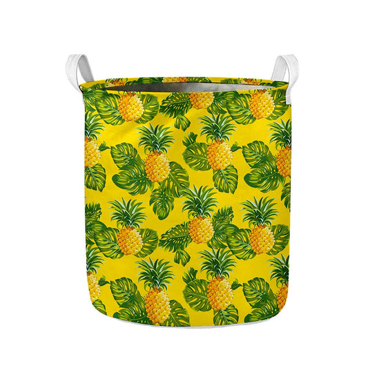 Yellow Tropical Pineapple Pattern Print Collapsible Laundry Basket