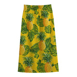 Yellow Tropical Pineapple Pattern Print Cotton Front Slit Maxi Skirt