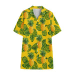 Yellow Tropical Pineapple Pattern Print Cotton Hawaiian Shirt