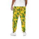 Yellow Tropical Pineapple Pattern Print Cotton Pants