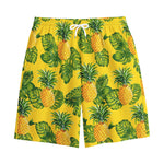 Yellow Tropical Pineapple Pattern Print Cotton Shorts