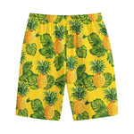 Yellow Tropical Pineapple Pattern Print Cotton Shorts