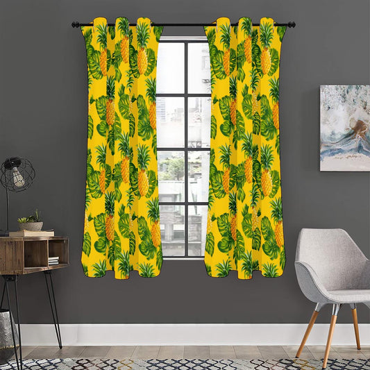 Yellow Tropical Pineapple Pattern Print Curtain