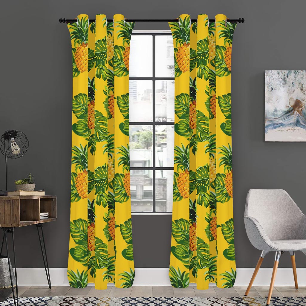 Yellow Tropical Pineapple Pattern Print Curtain