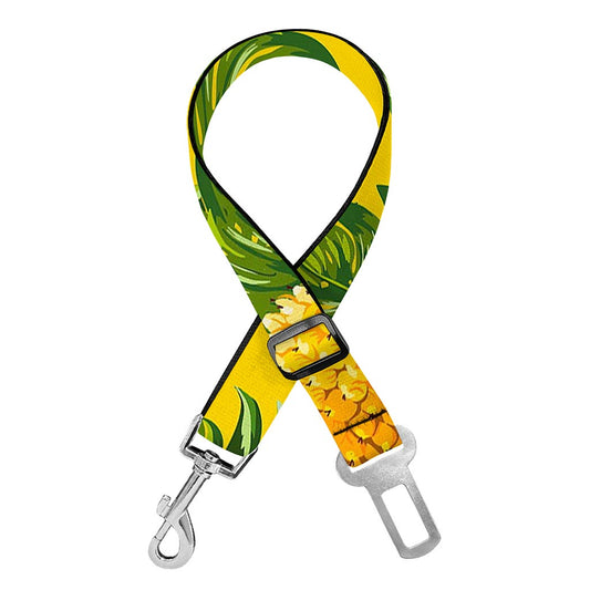 Yellow Tropical Pineapple Pattern Print Dog Seat Belt