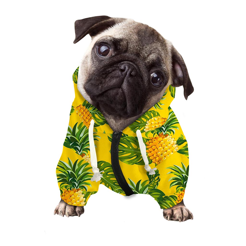 Yellow Tropical Pineapple Pattern Print Dog Zip Up Hoodie