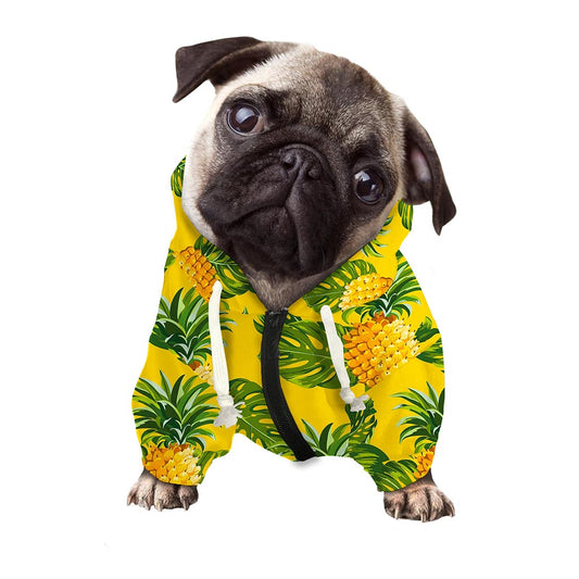Yellow Tropical Pineapple Pattern Print Dog Zip Up Hoodie