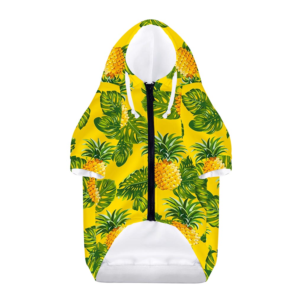 Yellow Tropical Pineapple Pattern Print Dog Zip Up Hoodie