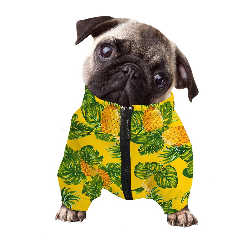Yellow Tropical Pineapple Pattern Print Dog Zip Up Jacket