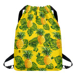Yellow Tropical Pineapple Pattern Print Drawstring Backpack