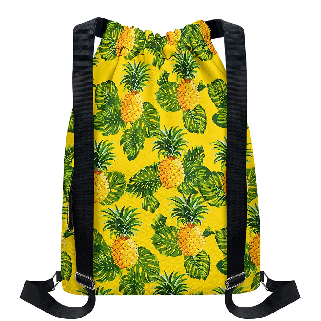 Yellow Tropical Pineapple Pattern Print Drawstring Backpack