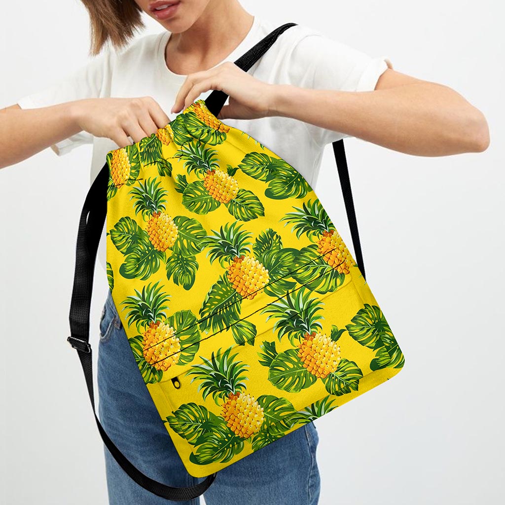 Yellow Tropical Pineapple Pattern Print Drawstring Backpack