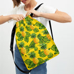 Yellow Tropical Pineapple Pattern Print Drawstring Backpack