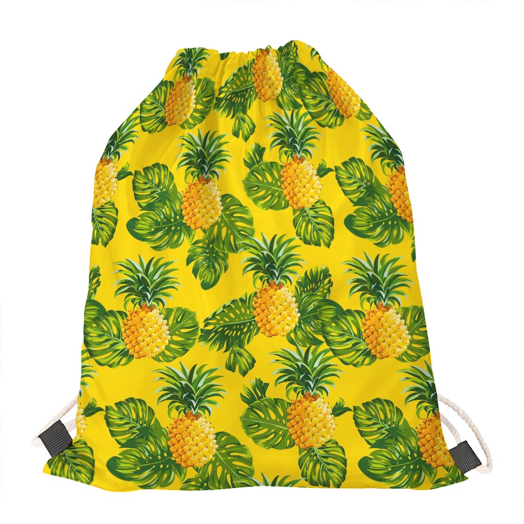Yellow Tropical Pineapple Pattern Print Drawstring Bag