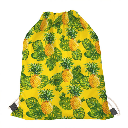 Yellow Tropical Pineapple Pattern Print Drawstring Bag