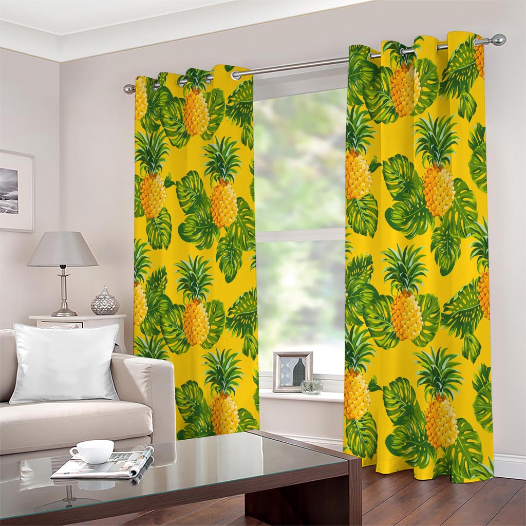Yellow Tropical Pineapple Pattern Print Extra Wide Grommet Curtains