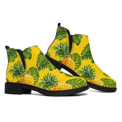 Yellow Tropical Pineapple Pattern Print Flat Ankle Boots