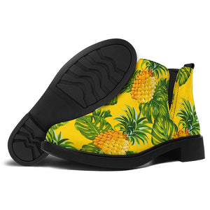 Yellow Tropical Pineapple Pattern Print Flat Ankle Boots