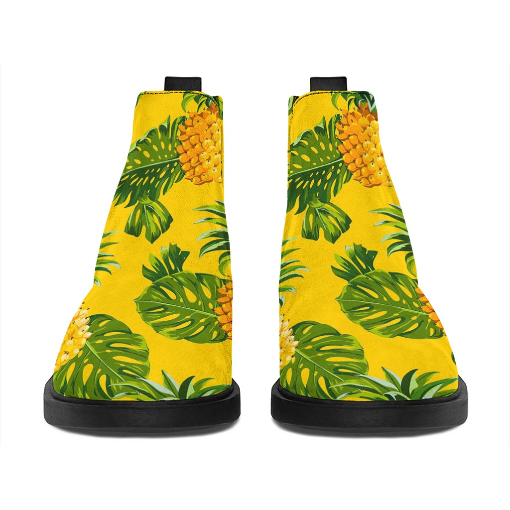 Yellow Tropical Pineapple Pattern Print Flat Ankle Boots