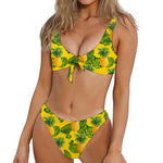 Yellow Tropical Pineapple Pattern Print Front Bow Tie Bikini
