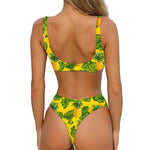 Yellow Tropical Pineapple Pattern Print Front Bow Tie Bikini