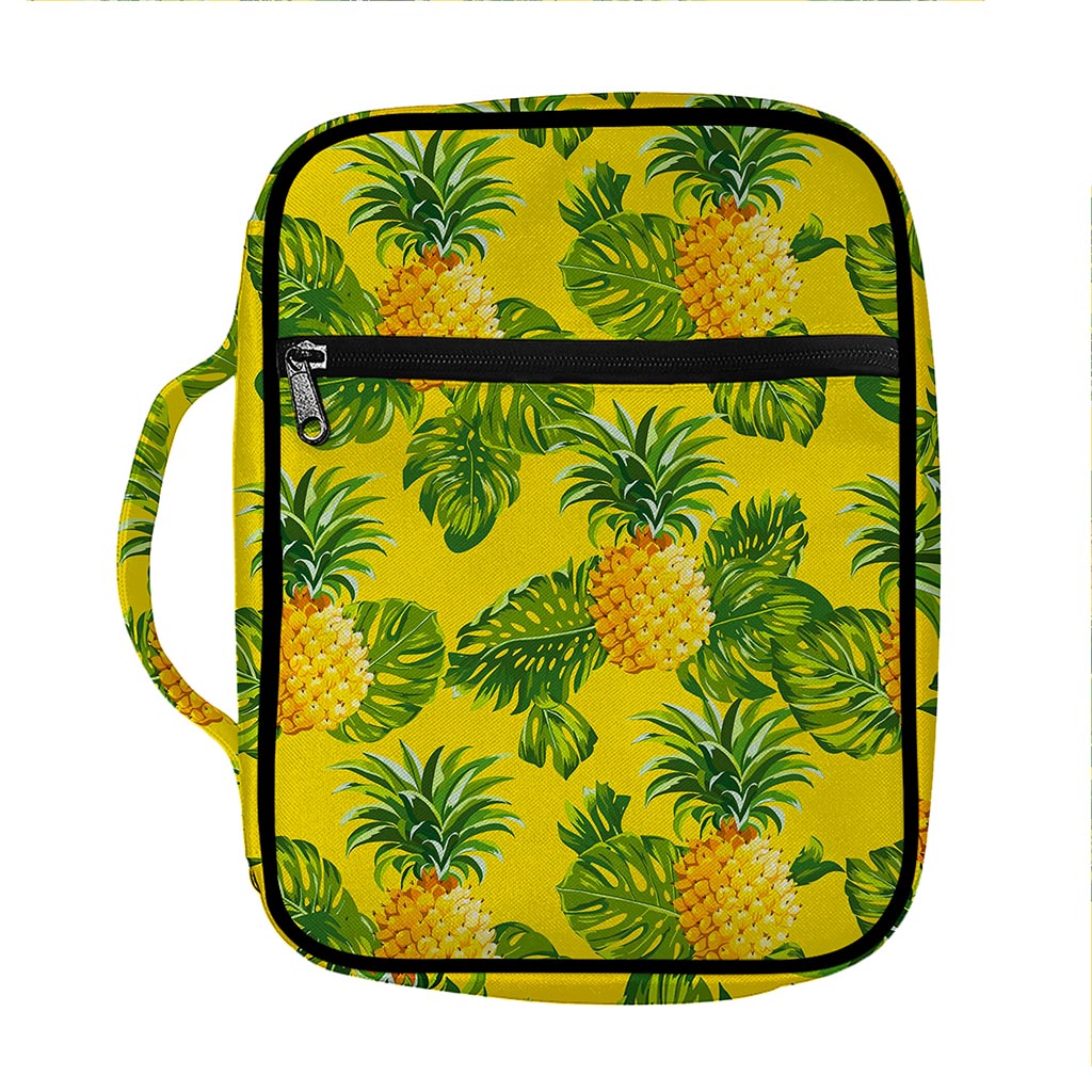 Yellow Tropical Pineapple Pattern Print Front Pocket Bible Bag