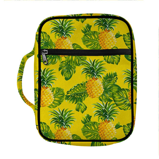 Yellow Tropical Pineapple Pattern Print Front Pocket Bible Bag