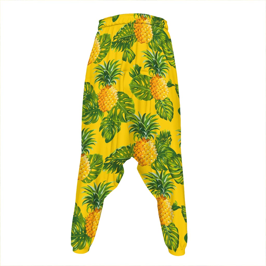 Yellow Tropical Pineapple Pattern Print Hammer Pants