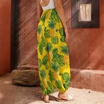 Yellow Tropical Pineapple Pattern Print Harem Pants