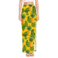 Yellow Tropical Pineapple Pattern Print High Slit Maxi Skirt