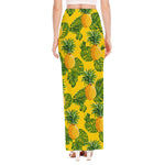 Yellow Tropical Pineapple Pattern Print High Slit Maxi Skirt