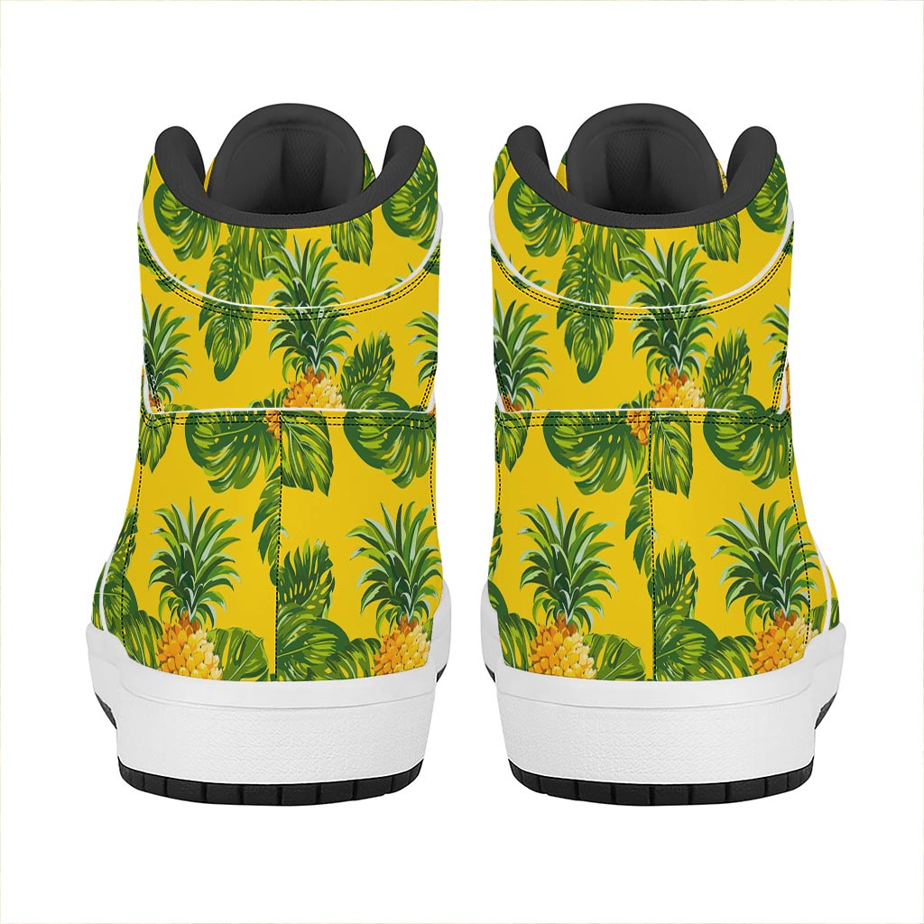Yellow Tropical Pineapple Pattern Print High Top Leather Sneakers