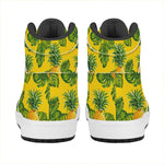 Yellow Tropical Pineapple Pattern Print High Top Leather Sneakers