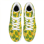 Yellow Tropical Pineapple Pattern Print High Top Leather Sneakers