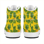 Yellow Tropical Pineapple Pattern Print High Top Leather Sneakers
