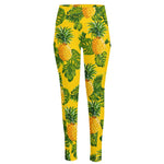 Yellow Tropical Pineapple Pattern Print High-Waisted Pocket Leggings