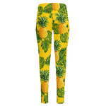 Yellow Tropical Pineapple Pattern Print High-Waisted Pocket Leggings