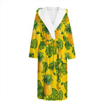 Yellow Tropical Pineapple Pattern Print Hooded Bathrobe