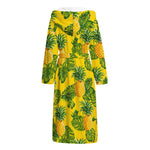 Yellow Tropical Pineapple Pattern Print Hooded Bathrobe