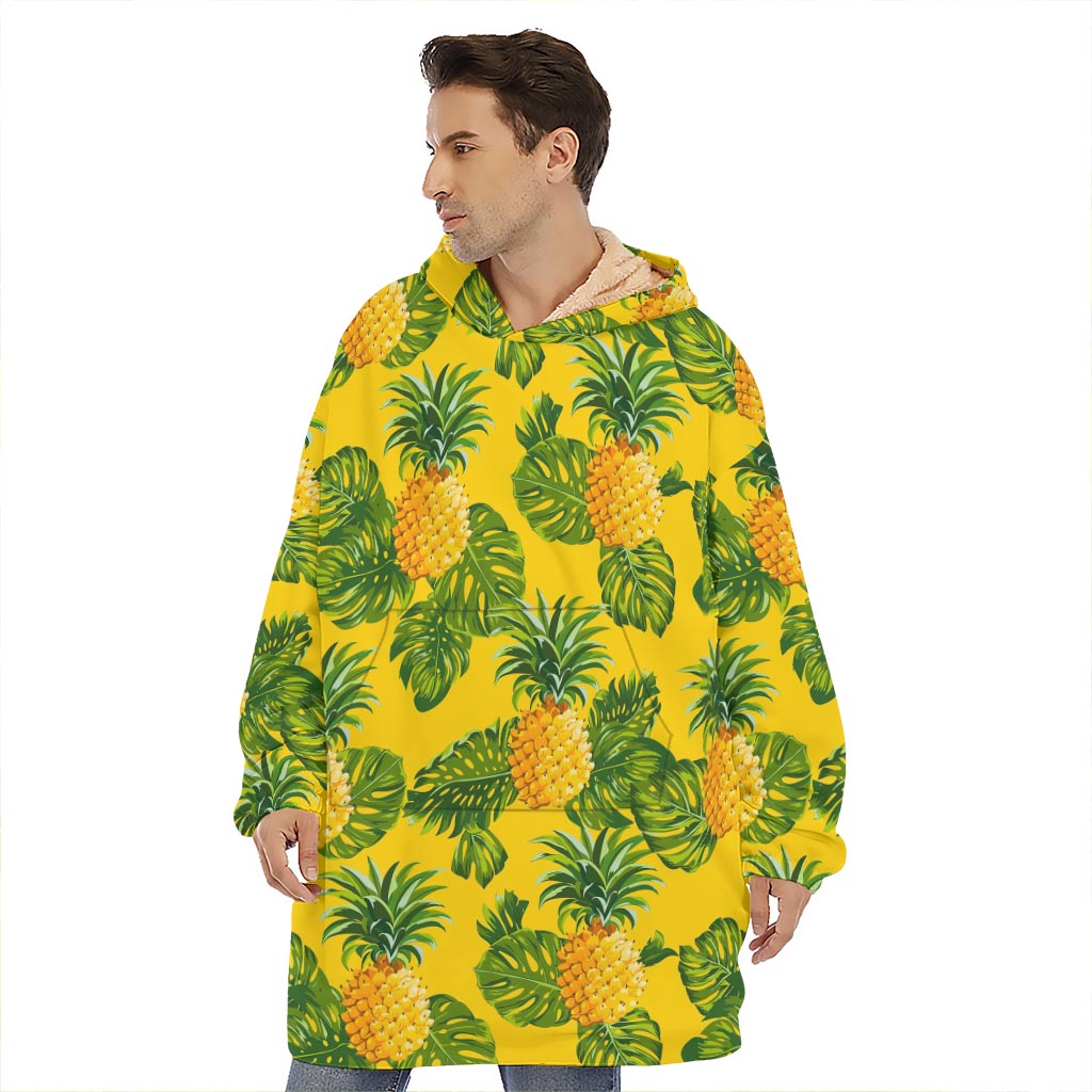 Yellow Tropical Pineapple Pattern Print Hoodie Blanket