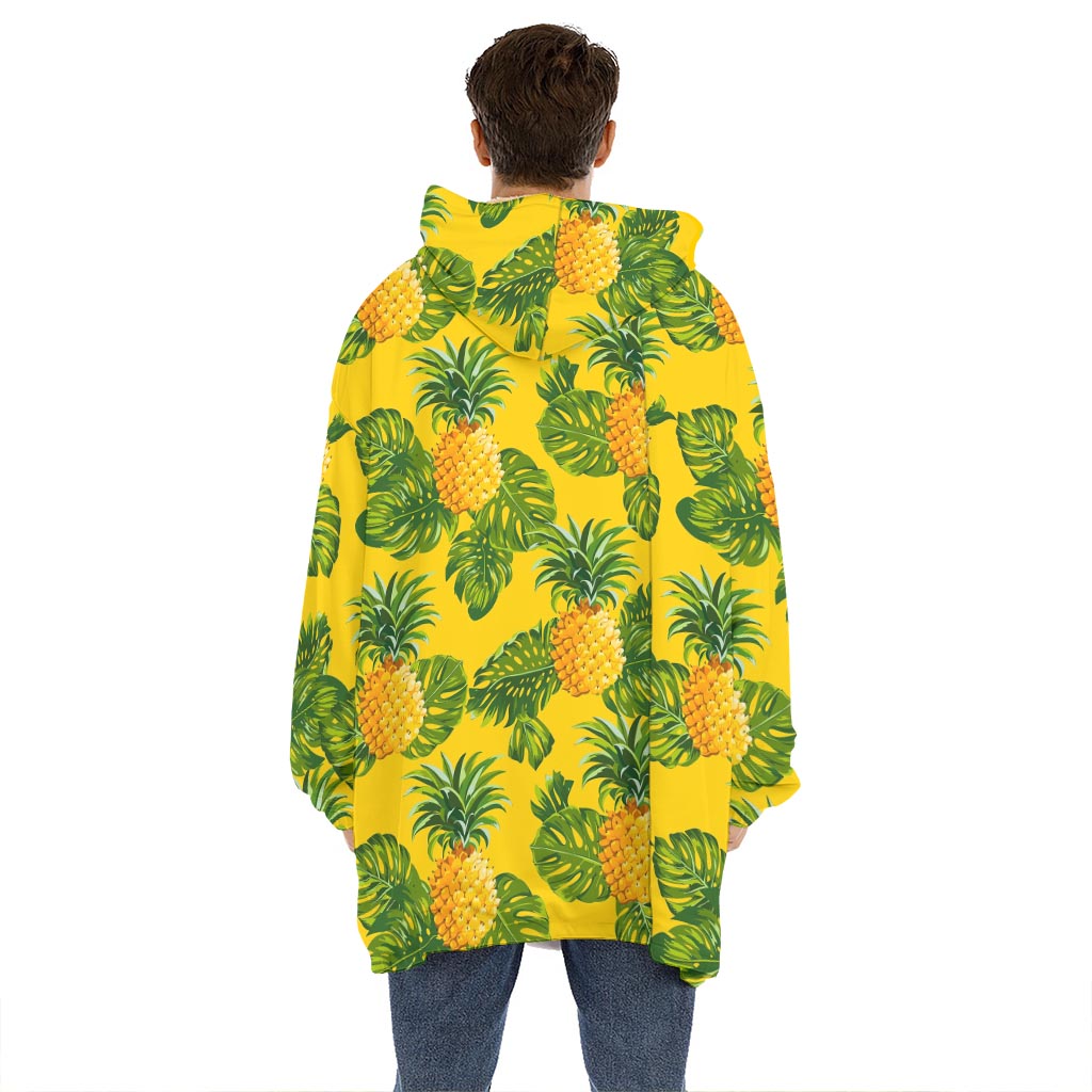 Yellow Tropical Pineapple Pattern Print Hoodie Blanket