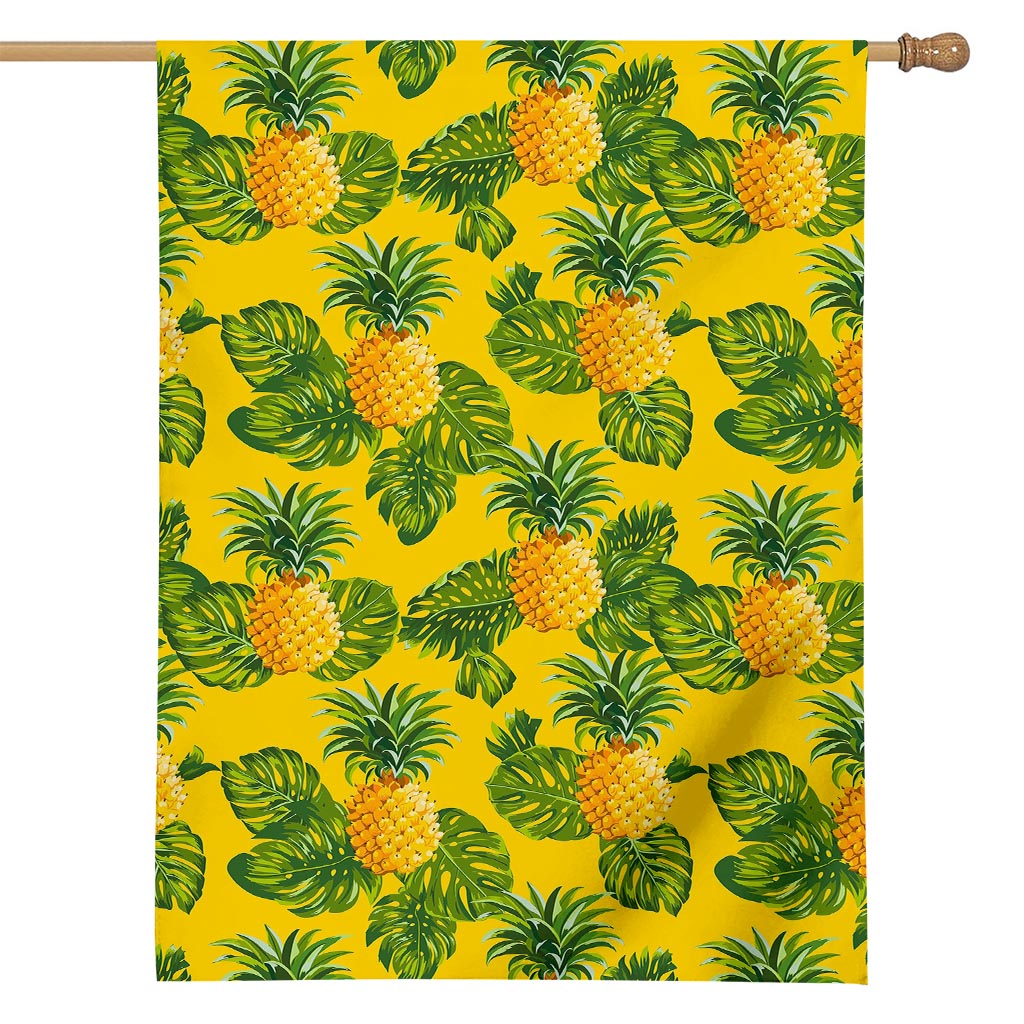 Yellow Tropical Pineapple Pattern Print House Flag