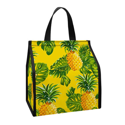 Yellow Tropical Pineapple Pattern Print Insulated Lunch Tote