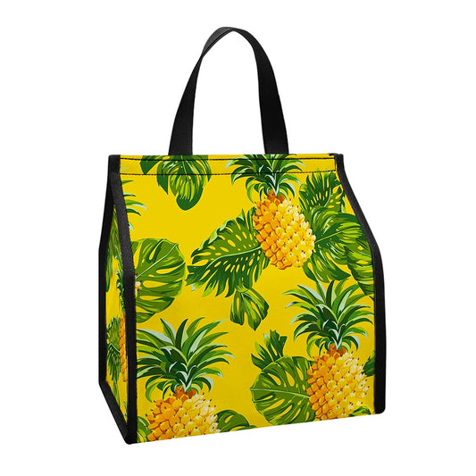 Yellow Tropical Pineapple Pattern Print Insulated Lunch Tote