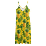 Yellow Tropical Pineapple Pattern Print Jersey Midi Cami Dress
