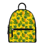 Yellow Tropical Pineapple Pattern Print Leather Backpack